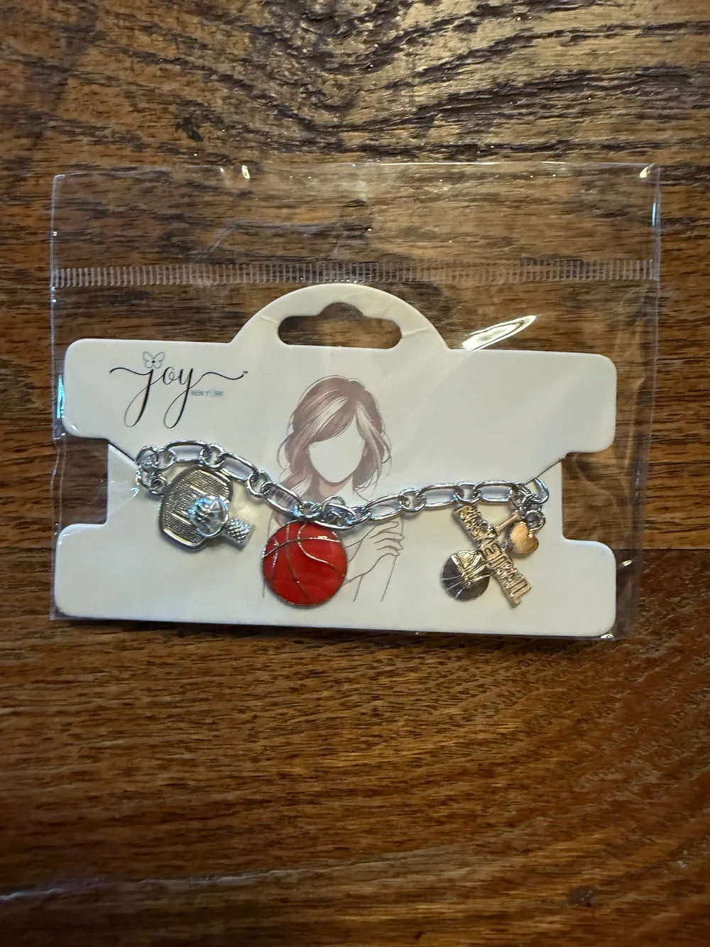 Kids Silver Basketball Charm Bracelet with Red Basketball Charm